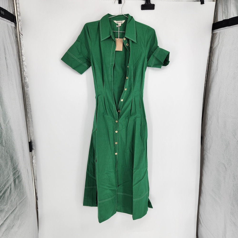 Boden 4R Fresh Green Sarah Cotton Midi Shirt Dress NWT